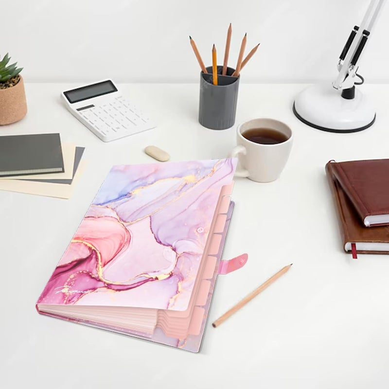 Rihan Expanding File Folder, Folders for Important Documents Organizer, Accordion File Organizer, Aesthetic Folders for School Students, 8 Pockets File Folder for Home Bills (Pink Gold Marble) - Image 3